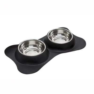 Comedero doble de acero inoxidable Negro King (19 cm)