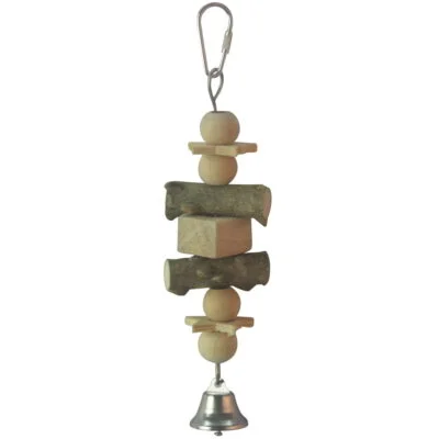 Juguete de madera natural con campana para pájaros (20 cm)
