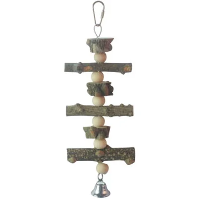 Juguete de madera natural con campana para pájaros (30 cm)