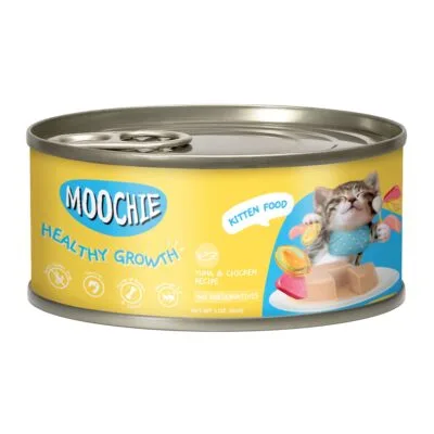 Lata de paté de atún y pollo para gatitos MOOCHIE crecimiento saludable (85 g)