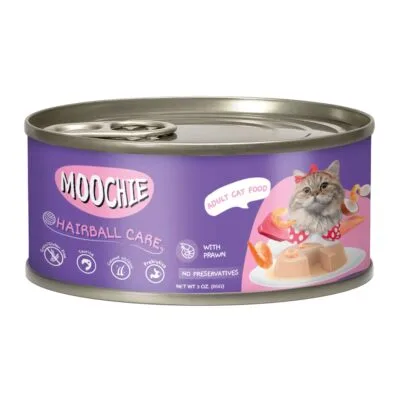 Lata de paté con gambas para gatos MOOCHIE prevención bola de pelo (85 g)