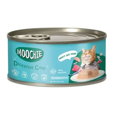 Lata de paté con anchoa para gatos MOOCHIE cuidado digestivo (85 g)