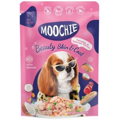 Pouch de salmón y verduras para perros MOOCHIE pelaje radiante (85 g)