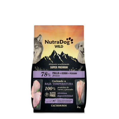 Alimento semihúmedo para cachorros pollo, cerdo y pescado 78% NutraDog WILD