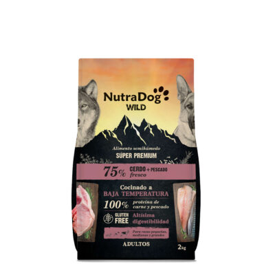 Alimento semihúmedo para perros adultos cerdo y pescado 75% NutraDog WILD