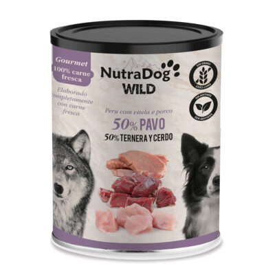 Lata de pavo, ternera y cerdo para perros NutraDog WILD Gourmet