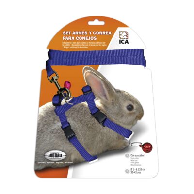 Set de arnés y correa azul para conejos