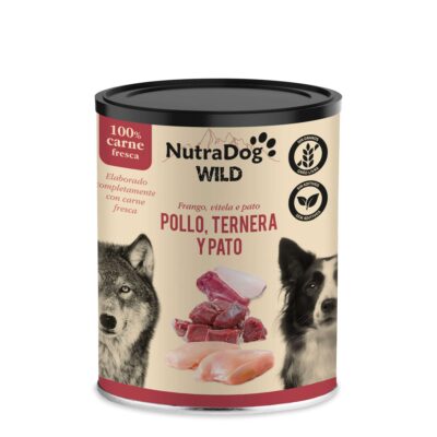 Lata de pollo, ternera y pato para perros NutraDog WILD