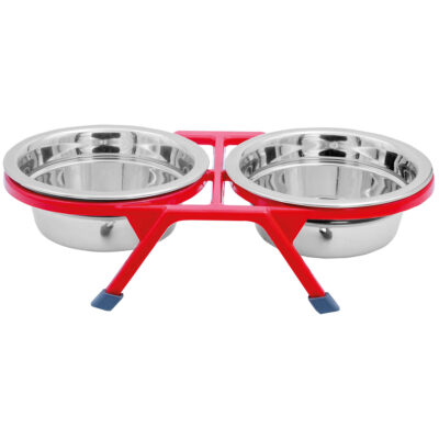 Comedero doble con pie plástico rojo XT-DOG
